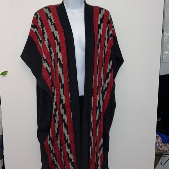 Deborah Hughes handwoven poncho red black ikat - Picture 1 of 9